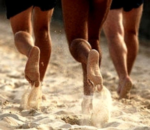 Beach running provide the ideal opportunity to run barefoot and the extra drag helps build strength, stamina and aerobic capacity.