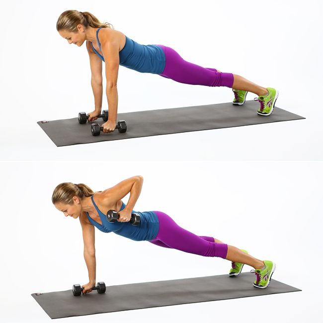 Rows from Plank Conditioning Exercise Using Hand Weights