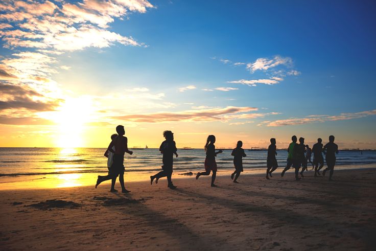 Running on the beach at dawn is a fabulous experience especially when shared with friends