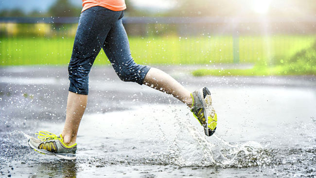 Running on bitumen is softer when it is raining