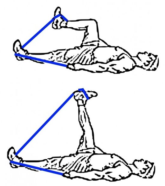 Leg exercise using resistance bands in the prone position