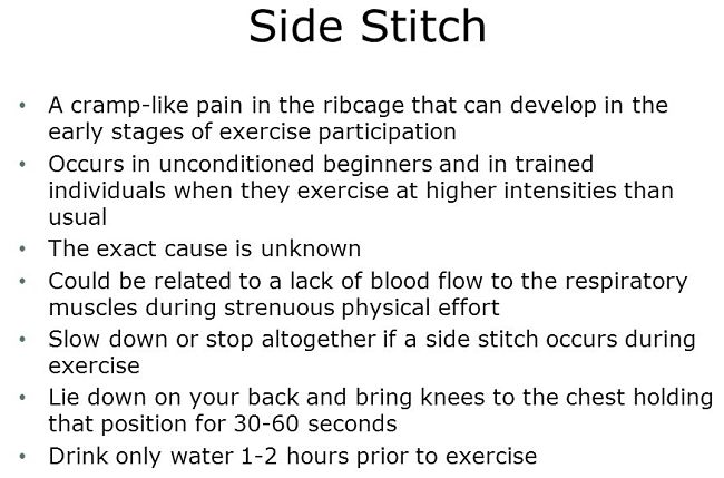 Learn more about side stitches here is this article
